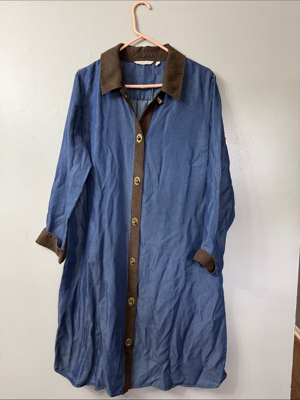 Soft Surroundings Icons Urbina Chambray Faux Suede Toggle Brass Button Dress L - Picture 3 of 6